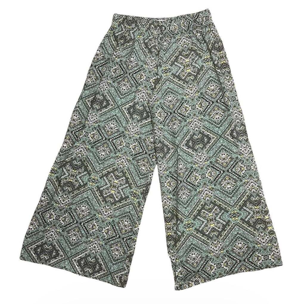 Mossimo Women's Wide Leg Palazzo Pants-Green/Black Geometric Pattern